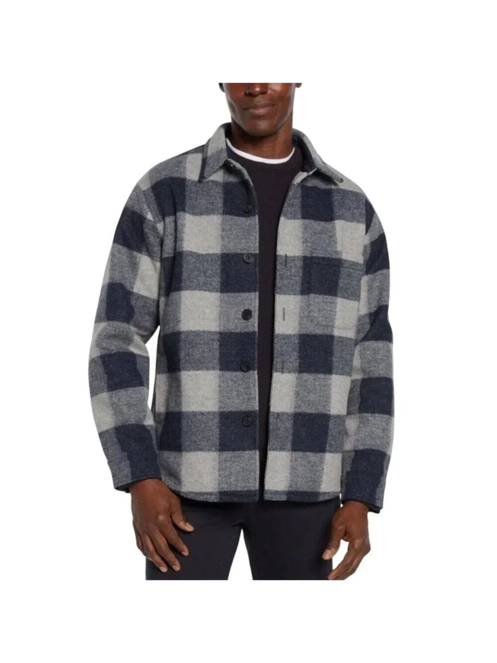 NWT Banana Republic Men's M Wool Blend Navy & Gray Heritage Shirt Jacket Plaid